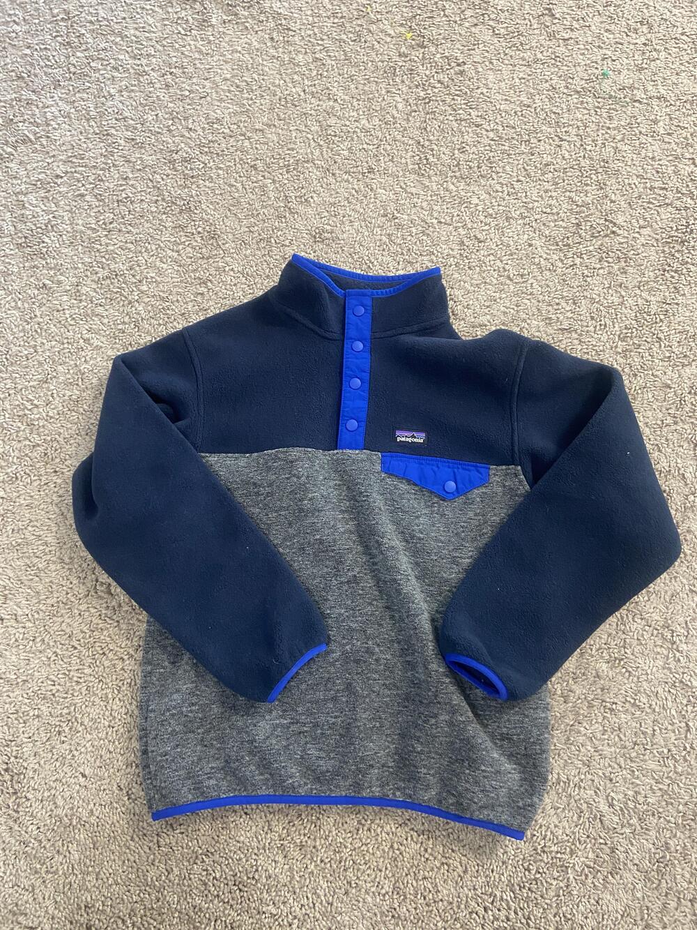 Patagonia Jacket Youth 10 Blue Gray Synchilla Fleece Snap-T Pullover Colorblock